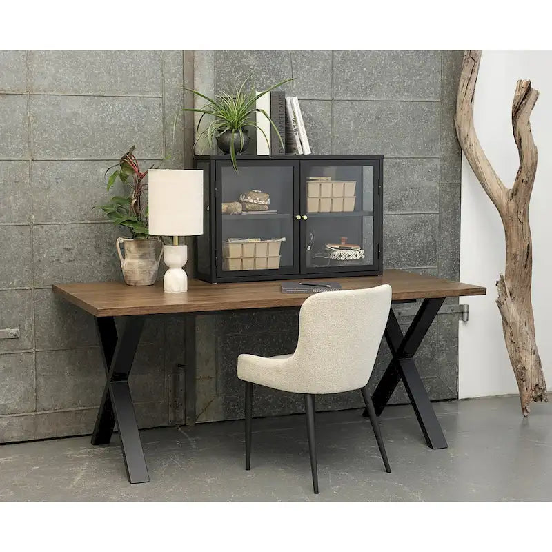Sedia da pranzo Boucle con gambe in acciaio nero, set da 2 – Grigio scuro / Crema / Verde bosco