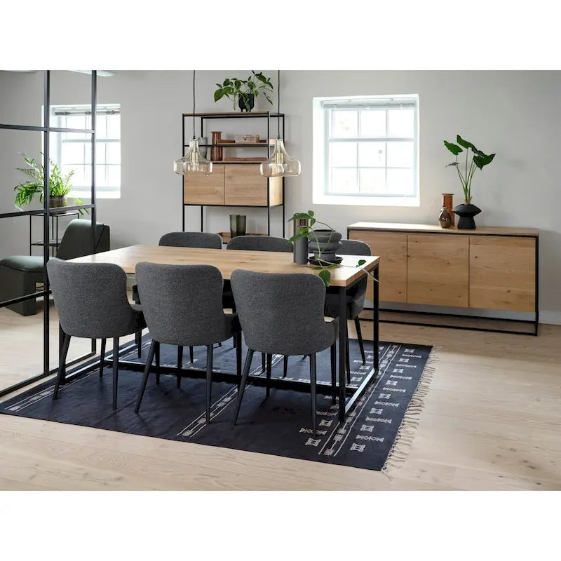 Sedia da pranzo Boucle con gambe in acciaio nero, set da 2 – Grigio scuro / Crema / Verde bosco