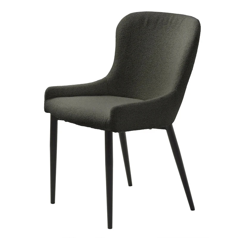 Sedia da pranzo Boucle con gambe in acciaio nero, set da 2 – Grigio scuro / Crema / Verde bosco