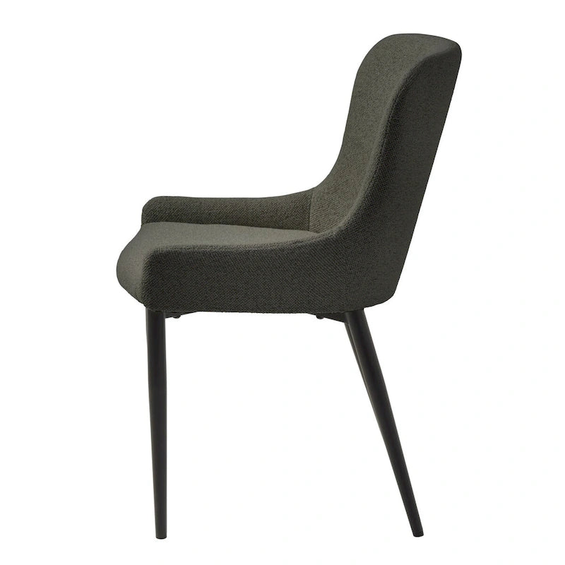 Sedia da pranzo Boucle con gambe in acciaio nero, set da 2 – Grigio scuro / Crema / Verde bosco