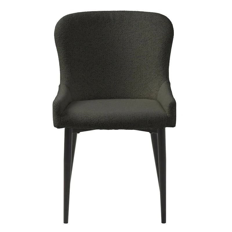 Sedia da pranzo Boucle con gambe in acciaio nero, set da 2 – Grigio scuro / Crema / Verde bosco