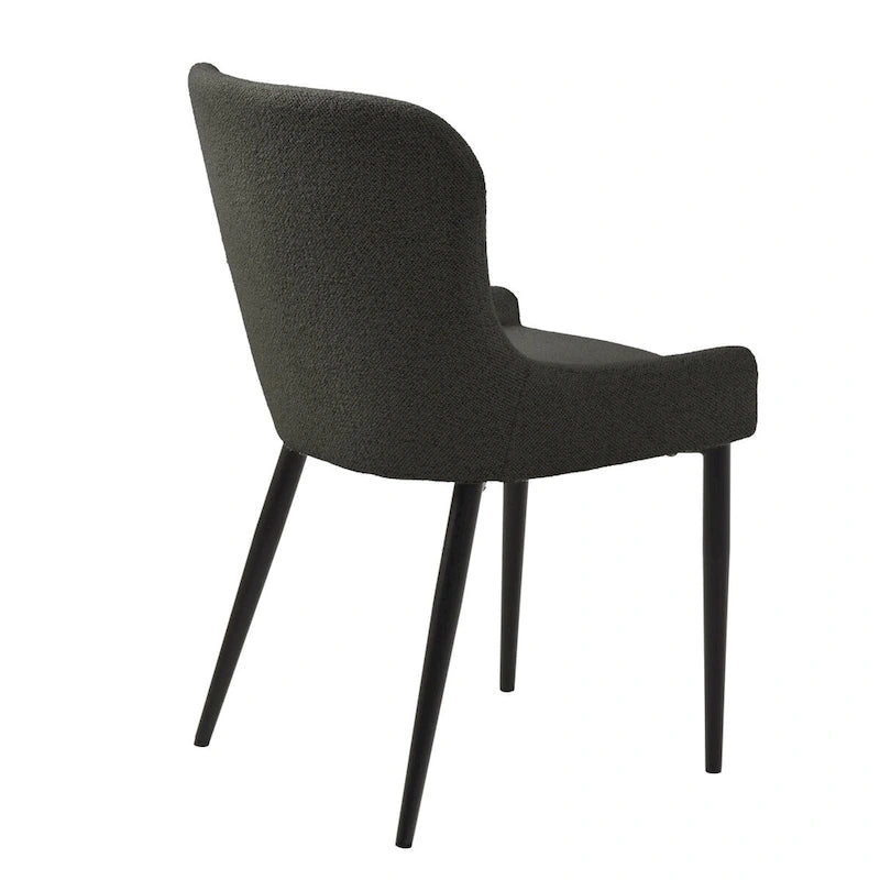 Sedia da pranzo Boucle con gambe in acciaio nero, set da 2 – Grigio scuro / Crema / Verde bosco