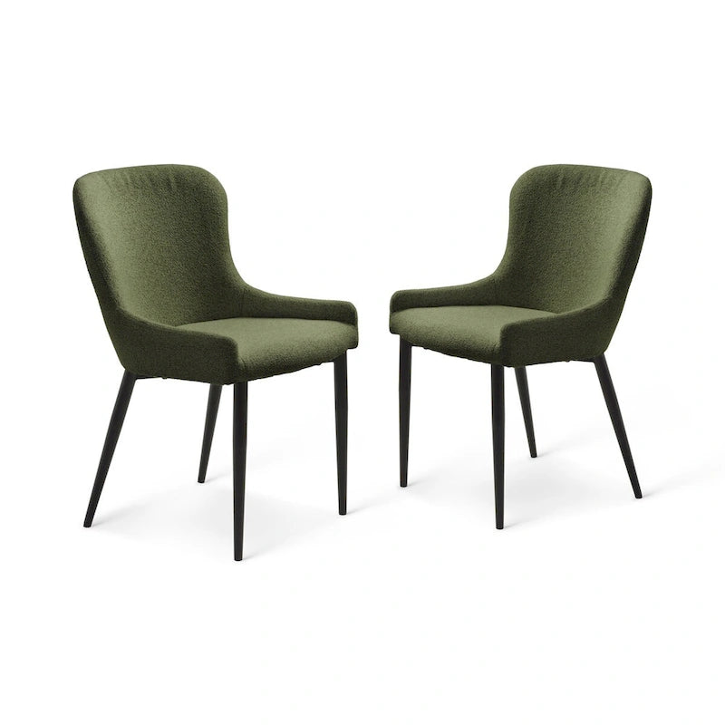 Sedia da pranzo Boucle con gambe in acciaio nero, set da 2 – Grigio scuro / Crema / Verde bosco