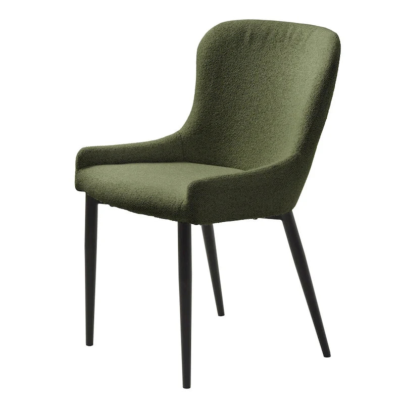 Sedia da pranzo Boucle con gambe in acciaio nero, set da 2 – Grigio scuro / Crema / Verde bosco