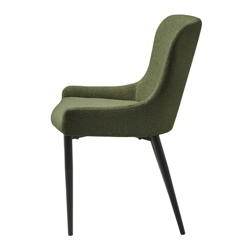 Sedia da pranzo Boucle con gambe in acciaio nero, set da 2 – Grigio scuro / Crema / Verde bosco