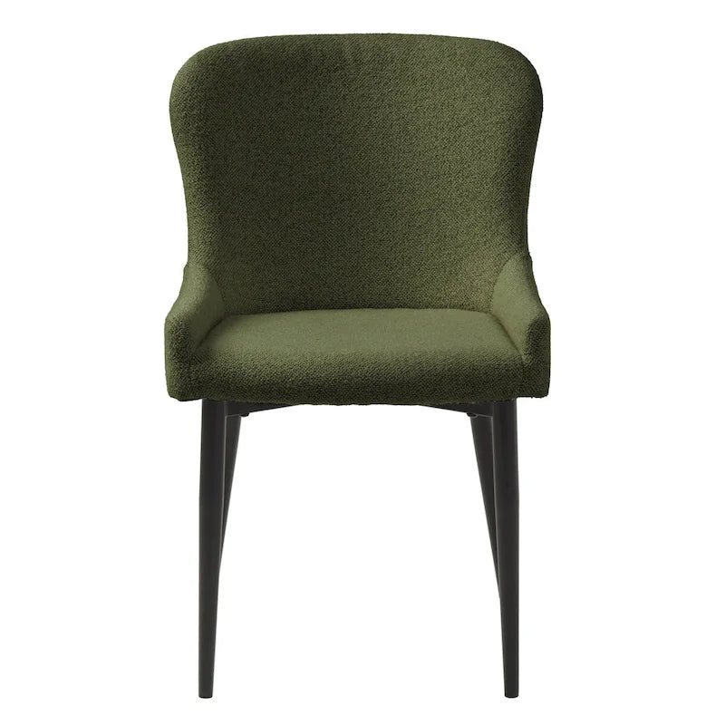 Sedia da pranzo Boucle con gambe in acciaio nero, set da 2 – Grigio scuro / Crema / Verde bosco