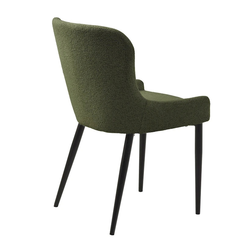 Sedia da pranzo Boucle con gambe in acciaio nero, set da 2 – Grigio scuro / Crema / Verde bosco