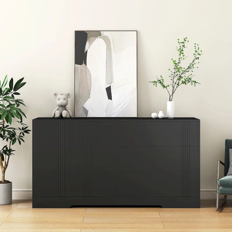Credenza, nero/bianco, montaggio da 2 persone, 3 cassetti e 2 ante