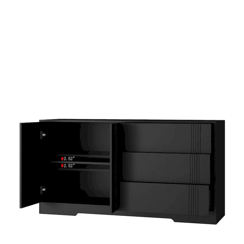 Credenza, nero/bianco, montaggio da 2 persone, 3 cassetti e 2 ante