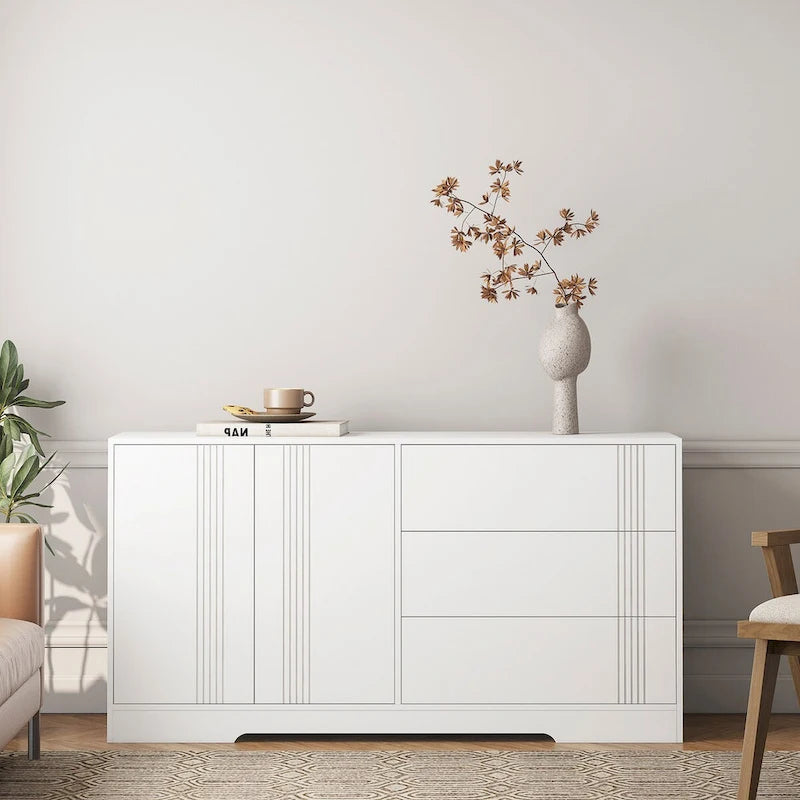 Credenza, nero/bianco, montaggio da 2 persone, 3 cassetti e 2 ante