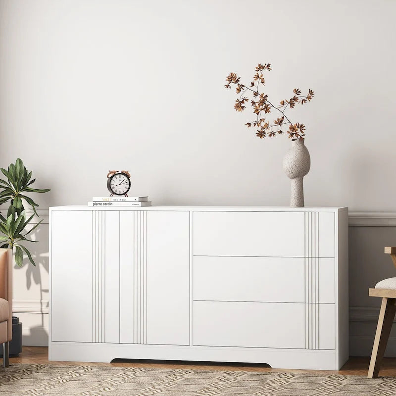 Credenza, nero/bianco, montaggio da 2 persone, 3 cassetti e 2 ante