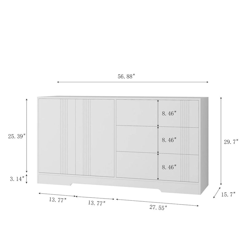 Credenza, nero/bianco, montaggio da 2 persone, 3 cassetti e 2 ante