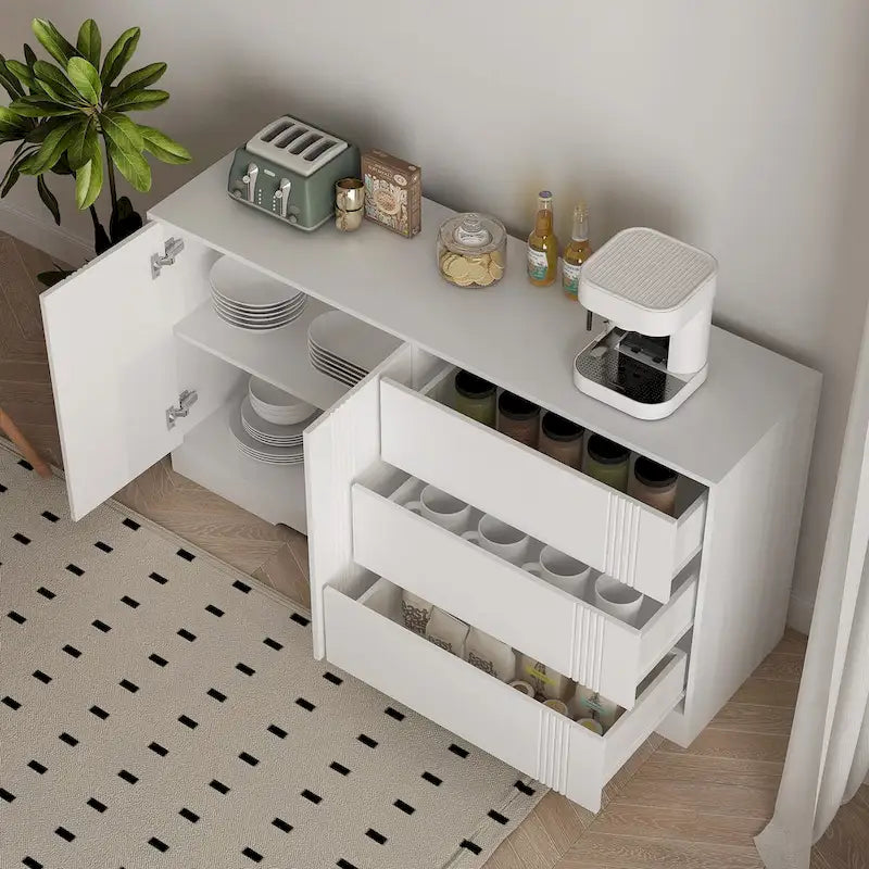 Credenza, nero/bianco, montaggio da 2 persone, 3 cassetti e 2 ante