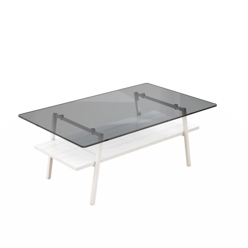 Tavolino da caffè rettangolare – Piano in vetro temperato, gambe in metallo (nero / bianco / grigio / marrone)