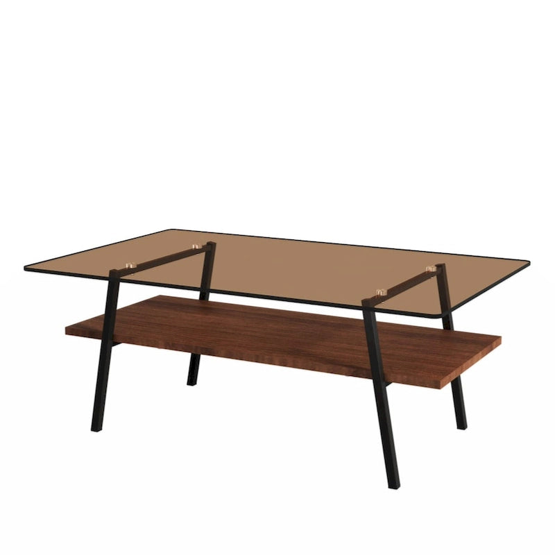 Tavolino da caffè rettangolare – Piano in vetro temperato, gambe in metallo (nero / bianco / grigio / marrone)