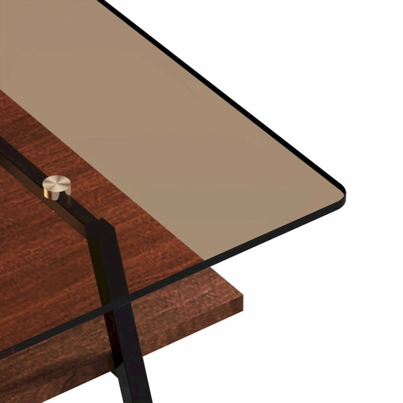 Tavolino da caffè rettangolare – Piano in vetro temperato, gambe in metallo (nero / bianco / grigio / marrone)