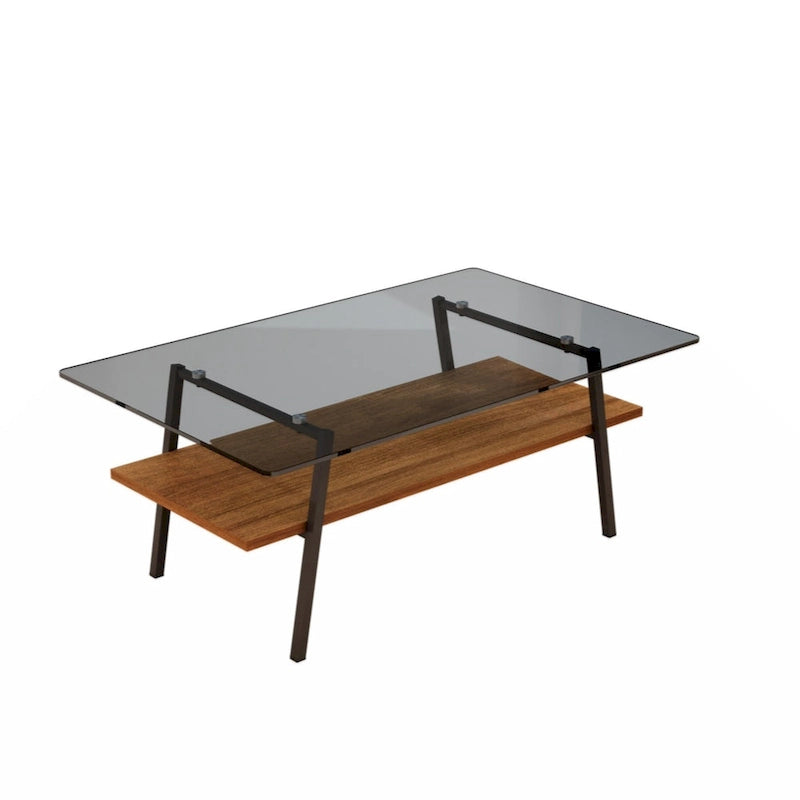 Tavolino da caffè rettangolare – Piano in vetro temperato, gambe in metallo (nero / bianco / grigio / marrone)