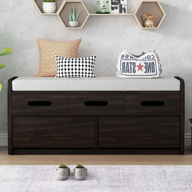 Panca contenitore rustica a 2 posti con 2 cassetti – Legno naturale / Blu navy / Espresso / Bianco
