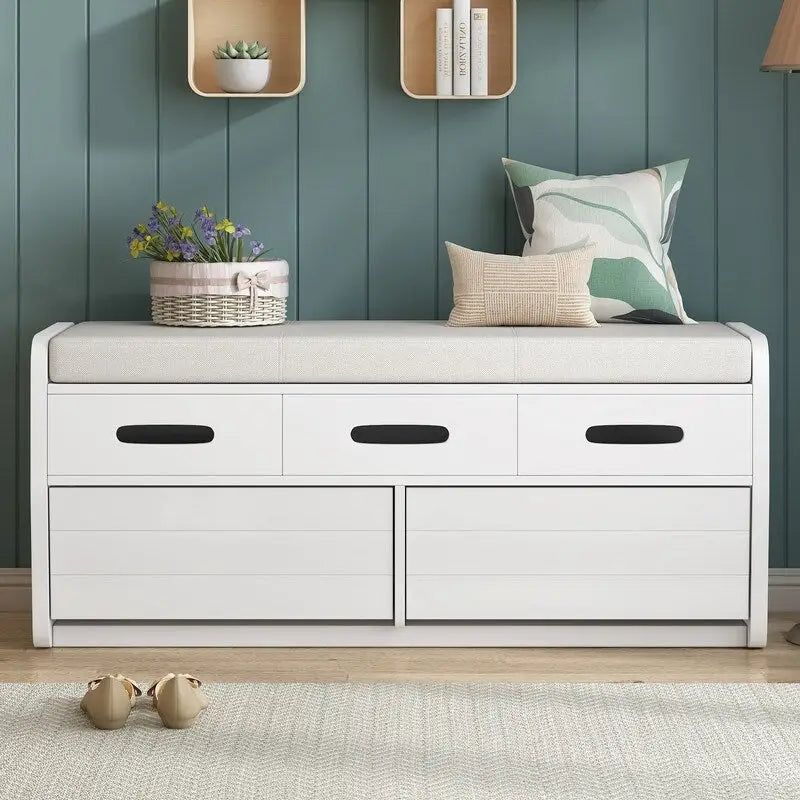 Panca contenitore rustica a 2 posti con 2 cassetti – Legno naturale / Blu navy / Espresso / Bianco