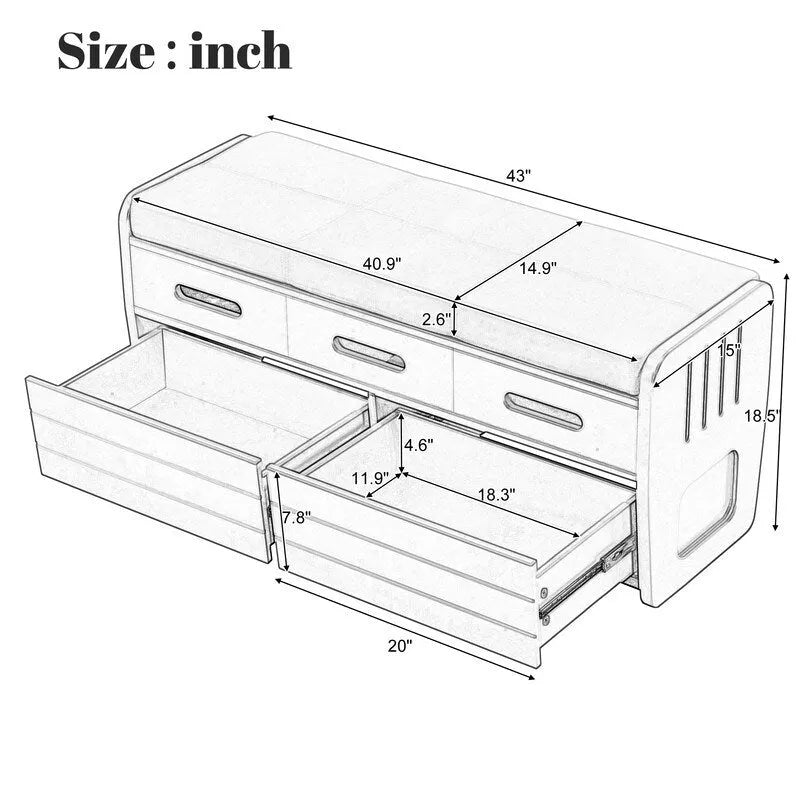 Panca contenitore rustica a 2 posti con 2 cassetti – Legno naturale / Blu navy / Espresso / Bianco