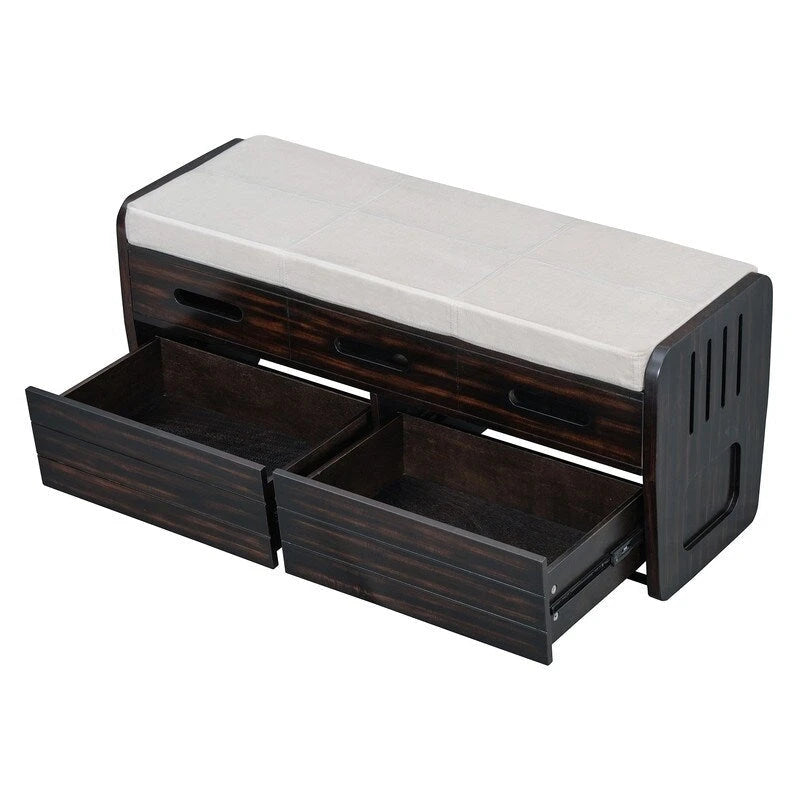 Panca contenitore rustica a 2 posti con 2 cassetti – Legno naturale / Blu navy / Espresso / Bianco