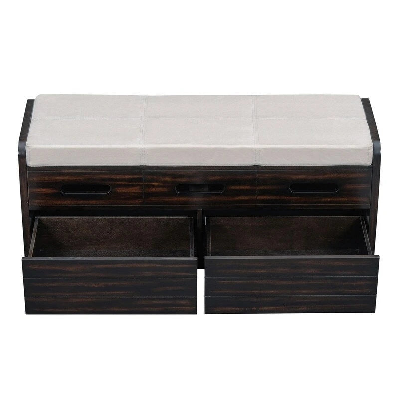 Panca contenitore rustica a 2 posti con 2 cassetti – Legno naturale / Blu navy / Espresso / Bianco