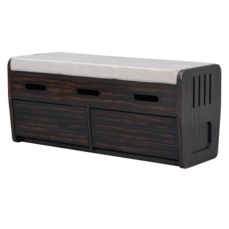 Panca contenitore rustica a 2 posti con 2 cassetti – Legno naturale / Blu navy / Espresso / Bianco