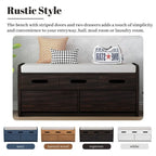 Panca contenitore rustica a 2 posti con 2 cassetti – Legno naturale / Blu navy / Espresso / Bianco