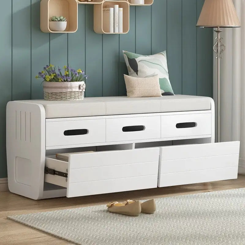 Panca contenitore rustica a 2 posti con 2 cassetti – Legno naturale / Blu navy / Espresso / Bianco