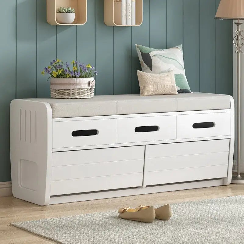 Panca contenitore rustica a 2 posti con 2 cassetti – Legno naturale / Blu navy / Espresso / Bianco