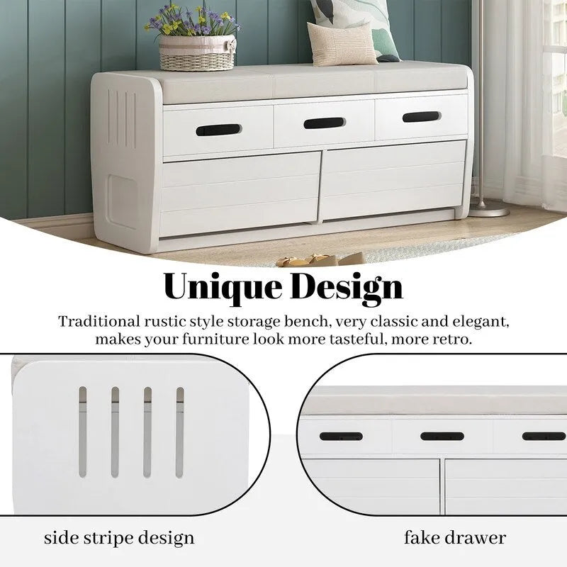 Panca contenitore rustica a 2 posti con 2 cassetti – Legno naturale / Blu navy / Espresso / Bianco