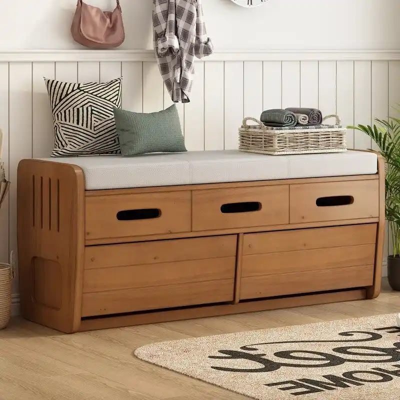 Panca contenitore rustica a 2 posti con 2 cassetti – Legno naturale / Blu navy / Espresso / Bianco