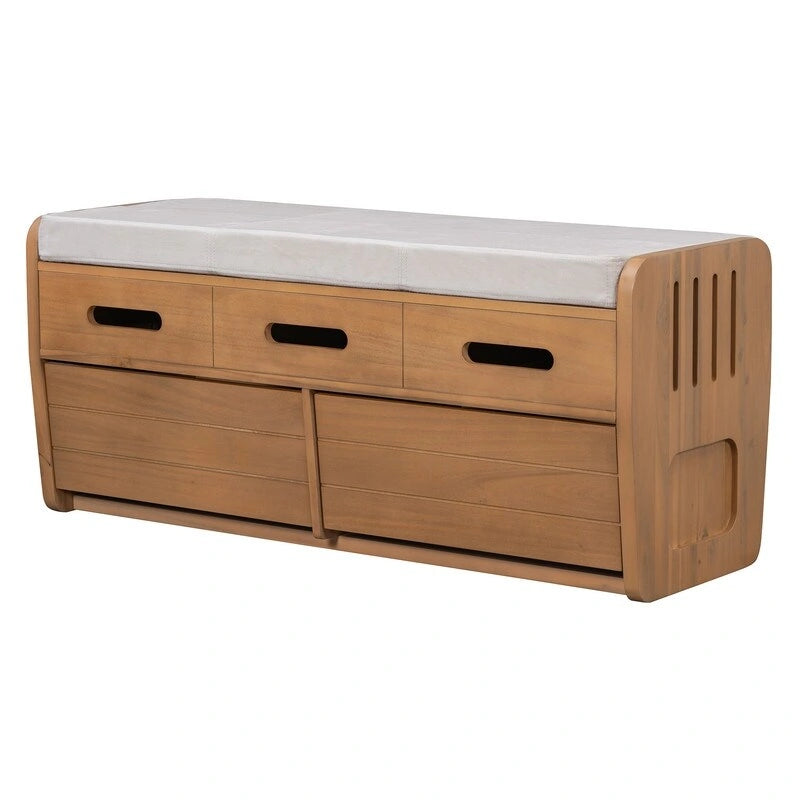 Panca contenitore rustica a 2 posti con 2 cassetti – Legno naturale / Blu navy / Espresso / Bianco