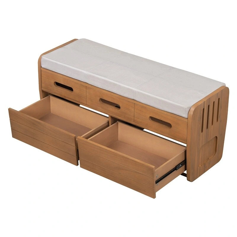 Panca contenitore rustica a 2 posti con 2 cassetti – Legno naturale / Blu navy / Espresso / Bianco