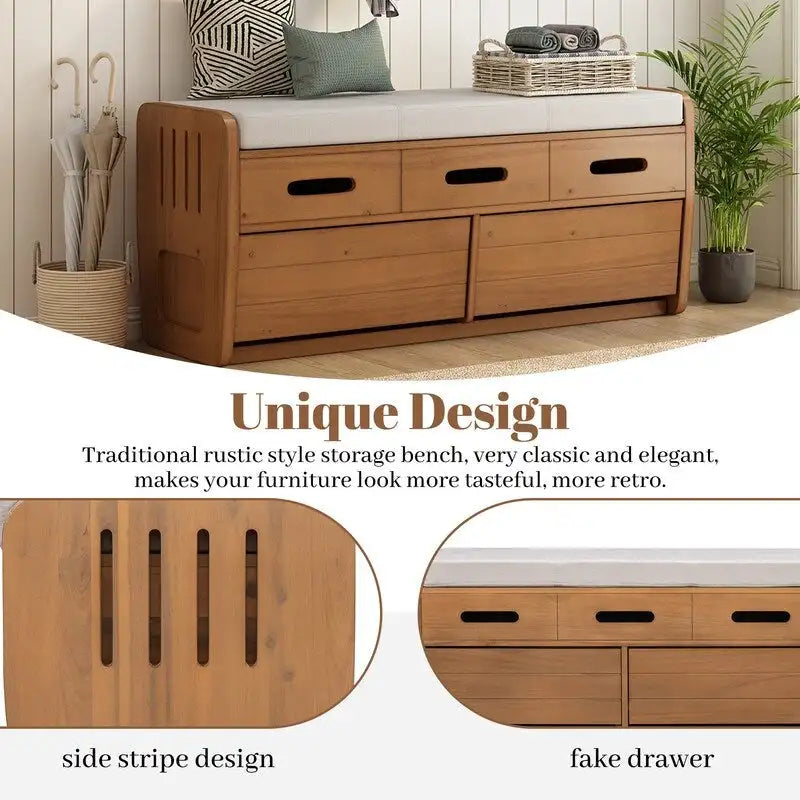 Panca contenitore rustica a 2 posti con 2 cassetti – Legno naturale / Blu navy / Espresso / Bianco
