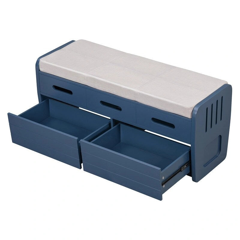 Panca contenitore rustica a 2 posti con 2 cassetti – Legno naturale / Blu navy / Espresso / Bianco