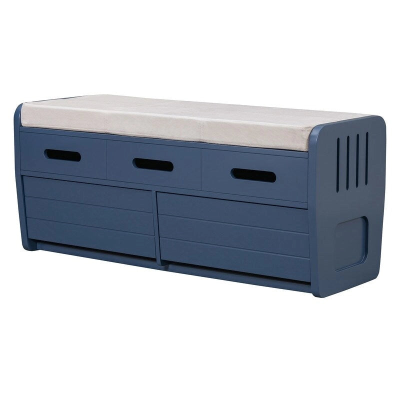 Panca contenitore rustica a 2 posti con 2 cassetti – Legno naturale / Blu navy / Espresso / Bianco