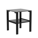 Tavolino da salotto/comodino in vetro nero/trasparente a 2 ripiani, set da 2