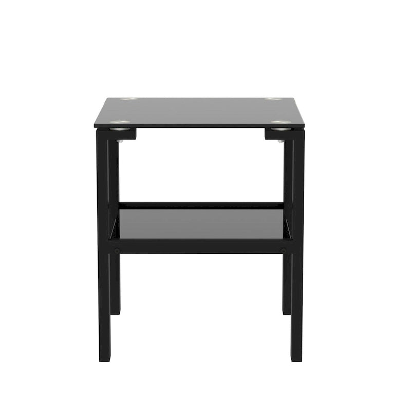 Tavolino da salotto/comodino in vetro nero/trasparente a 2 ripiani, set da 2