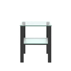 Tavolino da salotto/comodino in vetro nero/trasparente a 2 ripiani, set da 2
