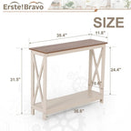 Tavolo consolle a 2 ripiani color avorio con base a X, piano in MDF