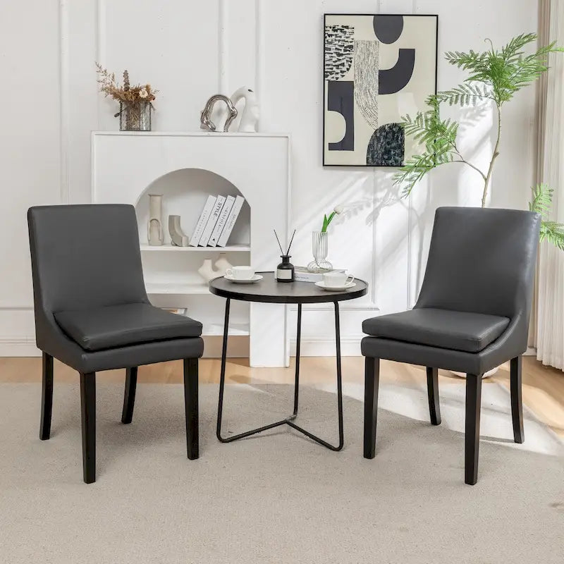 Sedie da pranzo set da 2 – Grigio chiaro / Grigio scuro, lino trapuntato, gambe in legno massello