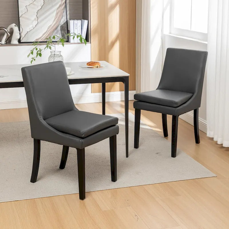 Sedie da pranzo set da 2 – Grigio chiaro / Grigio scuro, lino trapuntato, gambe in legno massello