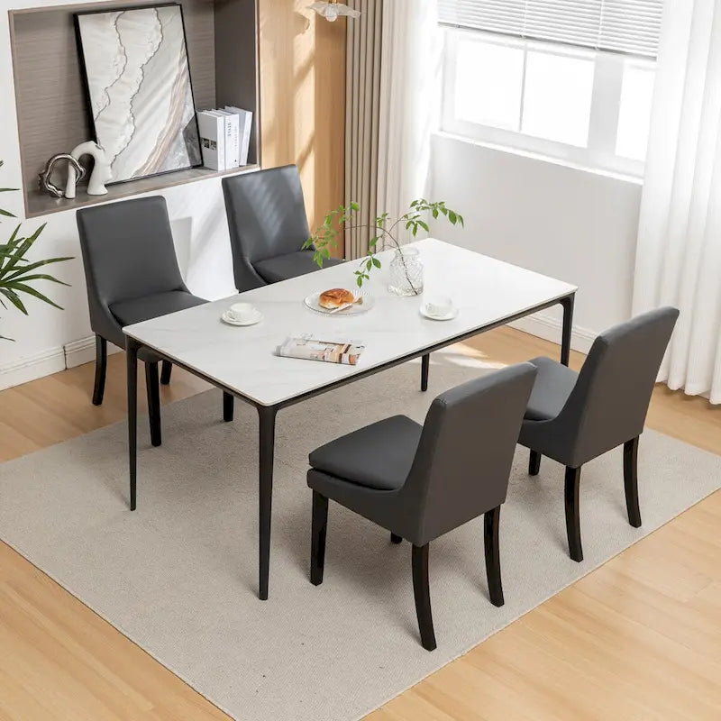 Sedie da pranzo set da 2 – Grigio chiaro / Grigio scuro, lino trapuntato, gambe in legno massello