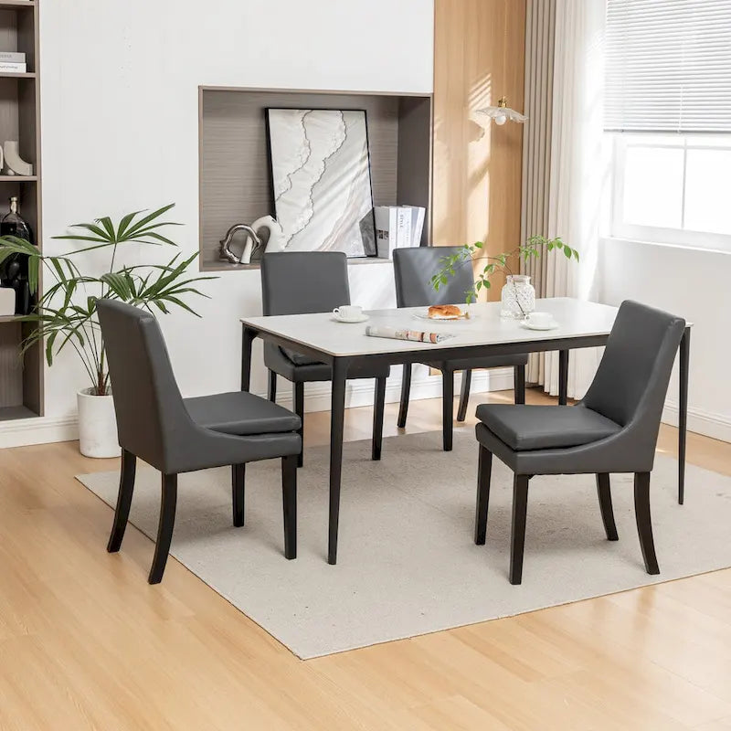 Sedie da pranzo set da 2 – Grigio chiaro / Grigio scuro, lino trapuntato, gambe in legno massello