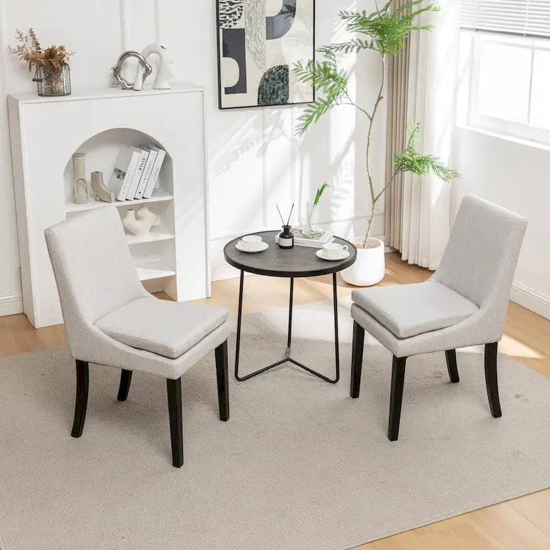 Sedie da pranzo set da 2 – Grigio chiaro / Grigio scuro, lino trapuntato, gambe in legno massello