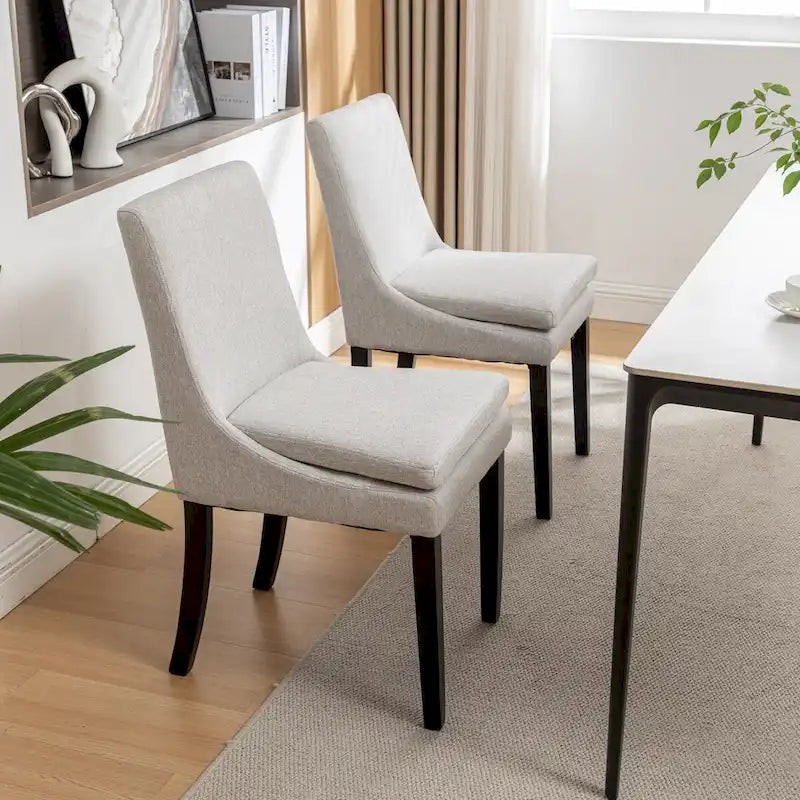 Sedie da pranzo set da 2 – Grigio chiaro / Grigio scuro, lino trapuntato, gambe in legno massello