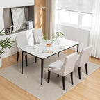 Sedie da pranzo set da 2 – Grigio chiaro / Grigio scuro, lino trapuntato, gambe in legno massello