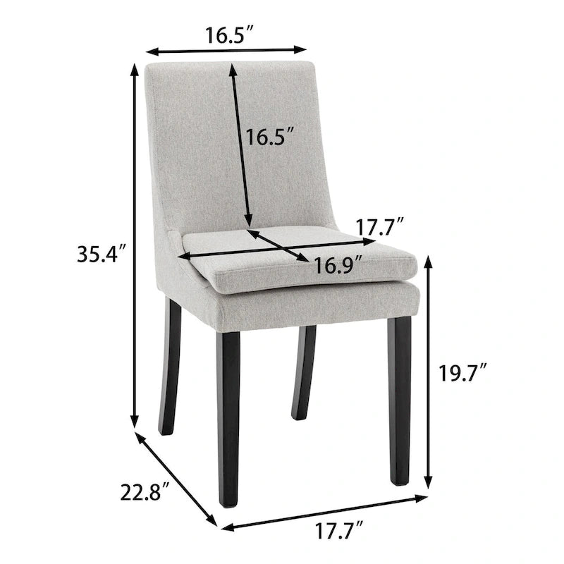 Sedie da pranzo set da 2 – Grigio chiaro / Grigio scuro, lino trapuntato, gambe in legno massello