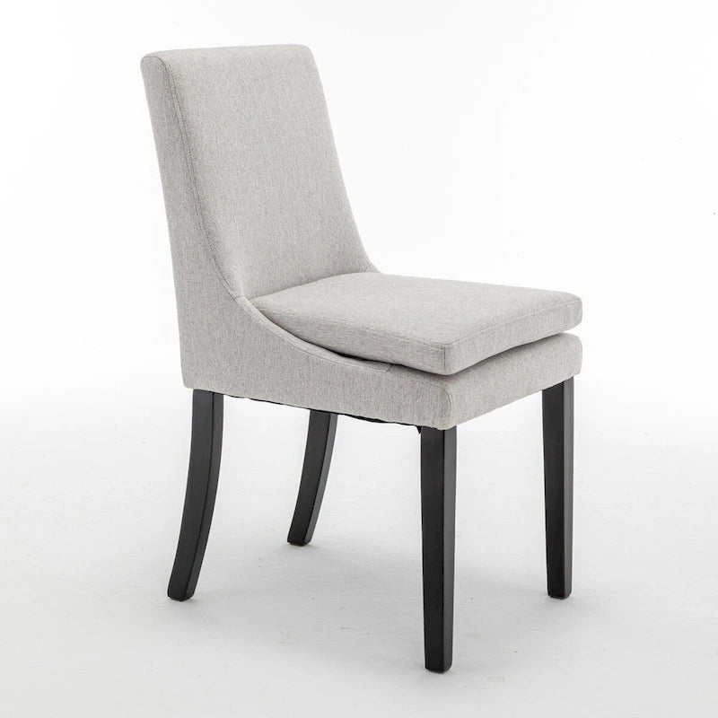 Sedie da pranzo set da 2 – Grigio chiaro / Grigio scuro, lino trapuntato, gambe in legno massello